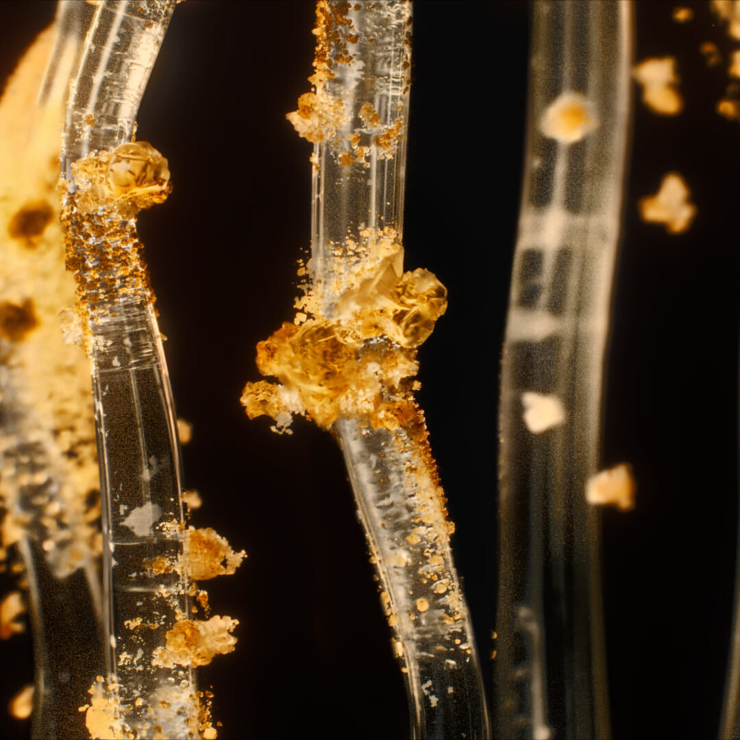 Microscopisch beeld van collageenvezels die worden ontkaramelliseerd voor huidelasticiteit en jeugdig herstel.