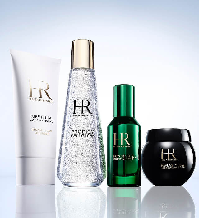 De huidverzorgingsroutine van Helena Rubinstein met Pure Ritual, Prodigy Cellglow, Powercell en Replasty.